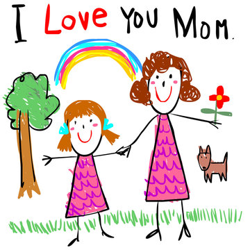 kid love mom drawing picture vector illustration