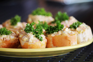Detail of savory with spread and vegetables