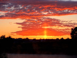 Sunrise on the river near Moscow