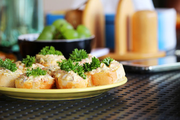 Afternoon relax with tasty savory on the table