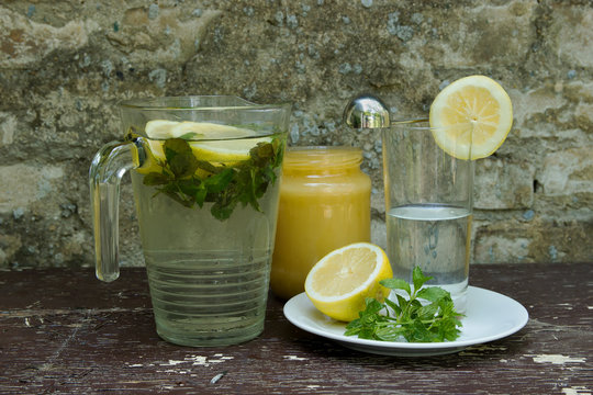 Fresh Summer Lemonade Made of Mint and Lemon with Honey