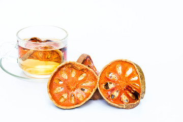Quince tea on white background