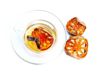 Quince tea on white background