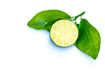 Green lemon on white background