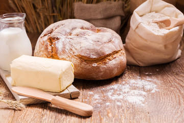 Composition of fresh bread, cereals and grains.