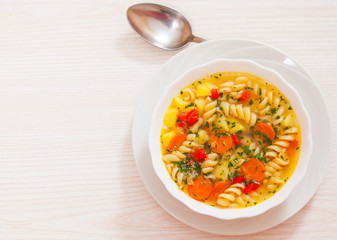 Fresh vegetable soup with pasta