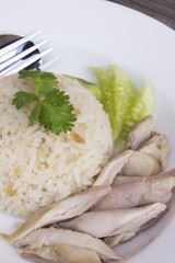Hainanese chicken rice,rice steamed with chicken soup