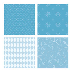 Set of 4 marine themed seamless vector patterns (tiling) for web page backgrounds, textile designs, fills, banners