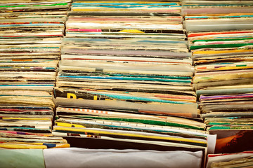 Retro styled image of boxes with vinyl turntable records