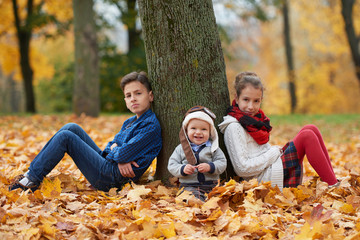 Fototapeta premium happy children in autumn park