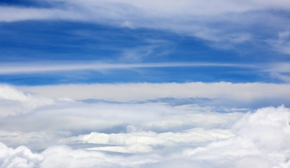 Aerial view of Blue sky and Clouds Top view from airplane window
