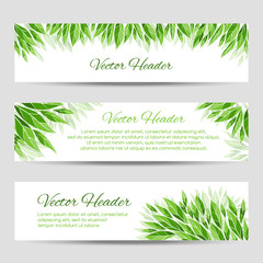 Vector headers with green leaves
