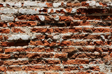 Moldy red brick wall background texture. grunge brick wall