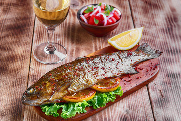 roasted baked whole trout fish