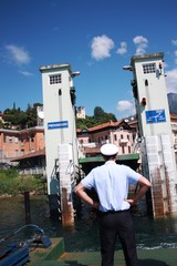Pier for car ferry in Menaggio on Lake Como in Lombardy, Italy 