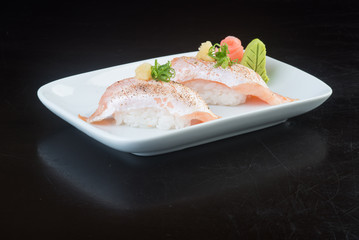 japanese cuisine. sushi salmon on the background