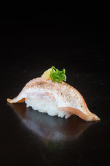 japanese cuisine. sushi salmon on the background