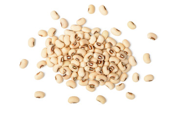 raw white cow pea beans on white, top view