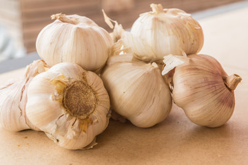 close up of garlic on market