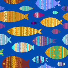 Seamless wallpaper with the image of bright ornamental fish