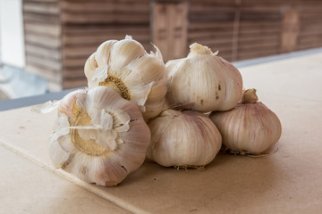 close up of garlic on market