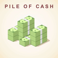 Naklejka premium Big stacked pile of cash. Flat style