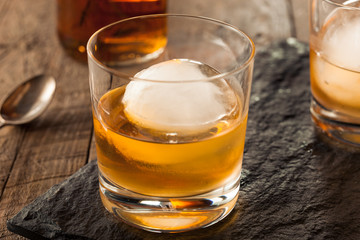 Bourbon Whiskey with a Sphere Ice Cube