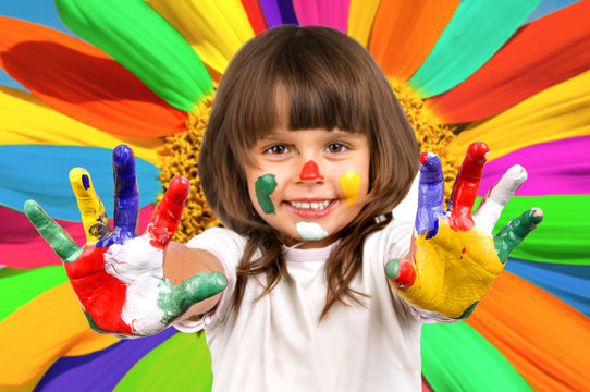 little beautiful girl and paint