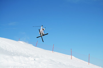 Skiing on the dolomites, Val di Fiemme, Italy