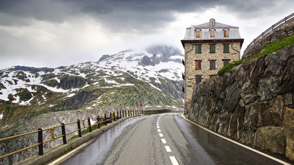 Furkapass with Belvedere Hotel, Switzerland. - obrazy, fototapety, plakaty