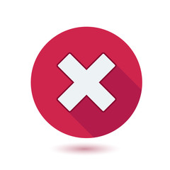 Vector cross sign on red button with shadow