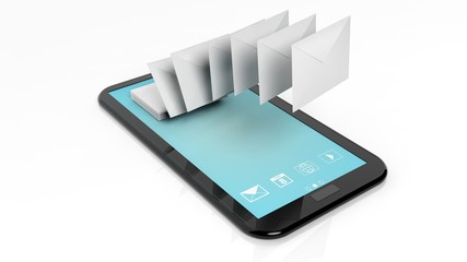 Obraz na płótnie Canvas Envelopes on tablet screen isolated on white background