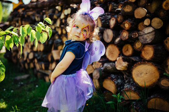 beautiful girl in a fairy costume with butterfly wings