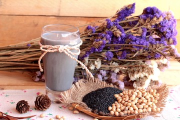 Soy milk mix black sesame with soybean seed and black sesame see