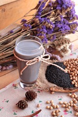 Soy milk mix black sesame with soybean seed and black sesame see