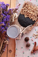 Soy milk mix black sesame with soybean seed and black sesame see