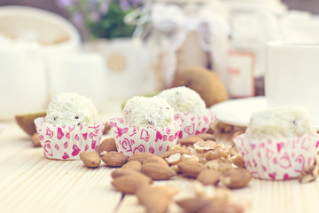 Homemade candy with coconut powder