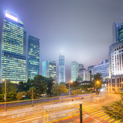 Modern city streets and office buildings Hong Kong, China.