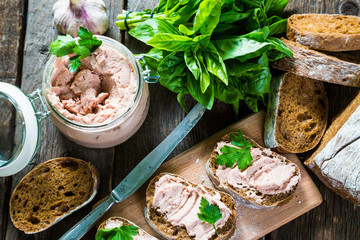 pate in a jar and sandwiches