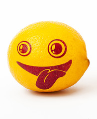 Smiley lemon isolated on a white background.