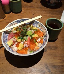 Kaisen-don & matcha in Japan.  
