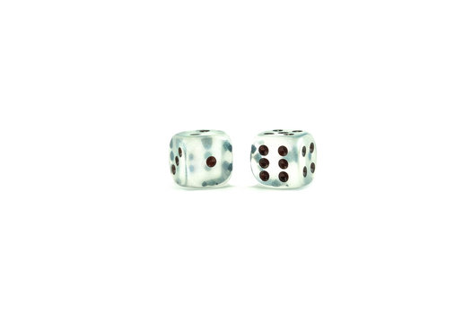 Two transparent dices isolated on white background