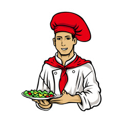 Chef presenting a plate of salad