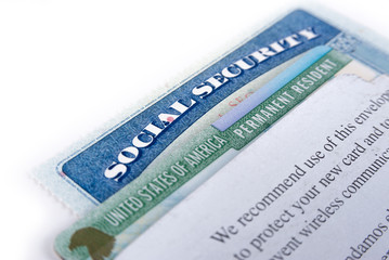 Fototapeta premium United States of America social security and green card on white background