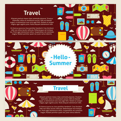 Fototapeta na wymiar Hello Summer and Travel Concept Vector Template Banners Set 