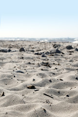 vacation background, natural  sandy beach at the sea, narrow dep