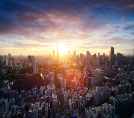 Amazing view to Tokyo City Center at sunset