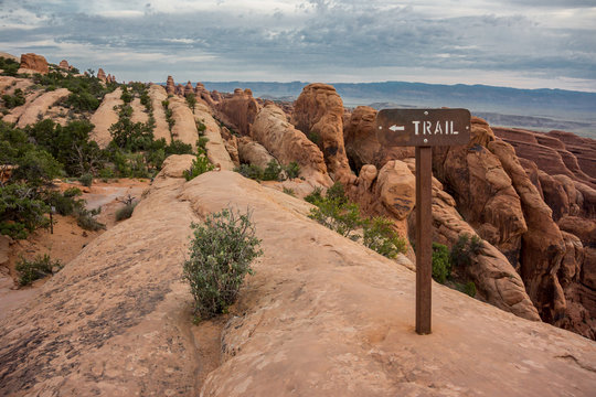 Trail Over Slick Rock Fin in Arches National Park