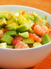 Shrimps salad with avocado and cucumbers