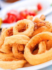 Fried squid in a greek restaurant